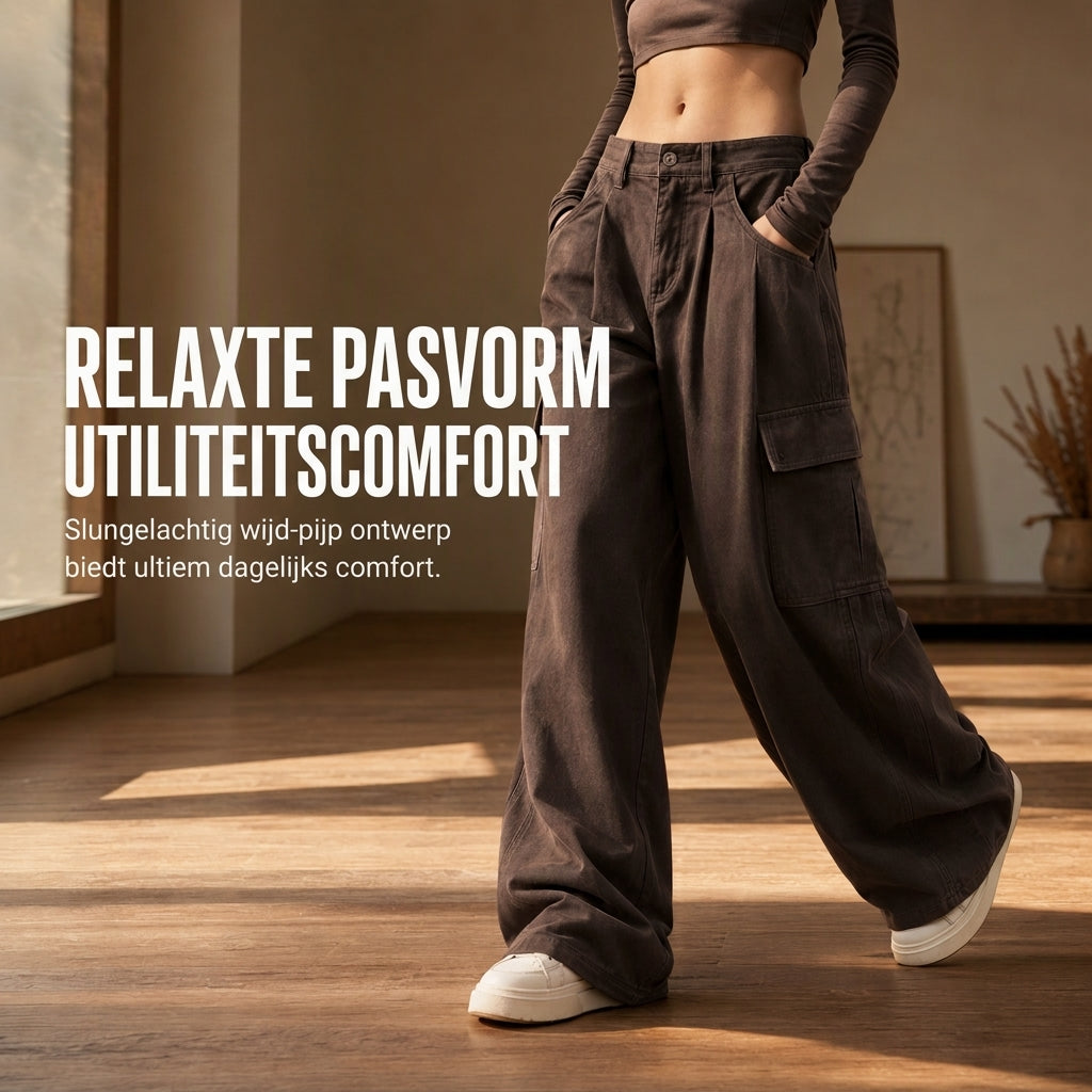 Casual Utility Broek met Wijde Pijpen en Cargozakken-2