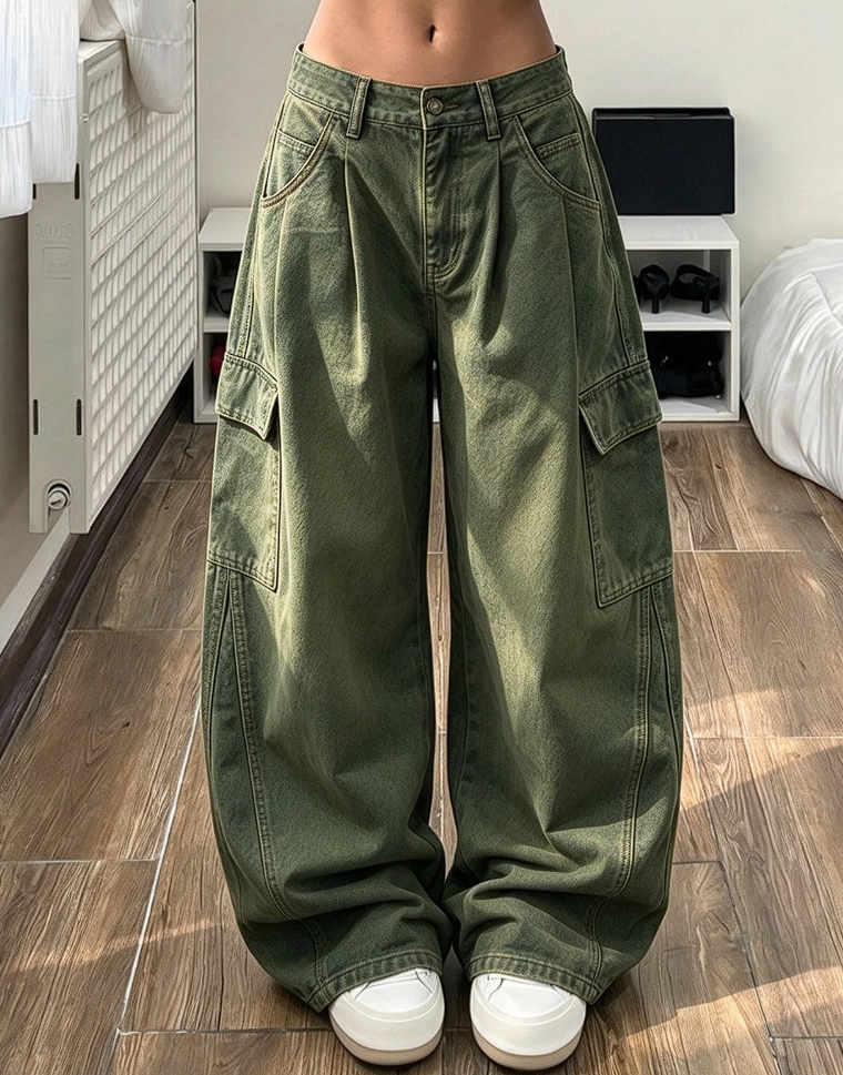 Casual Utility Broek met Wijde Pijpen en Cargozakken-10