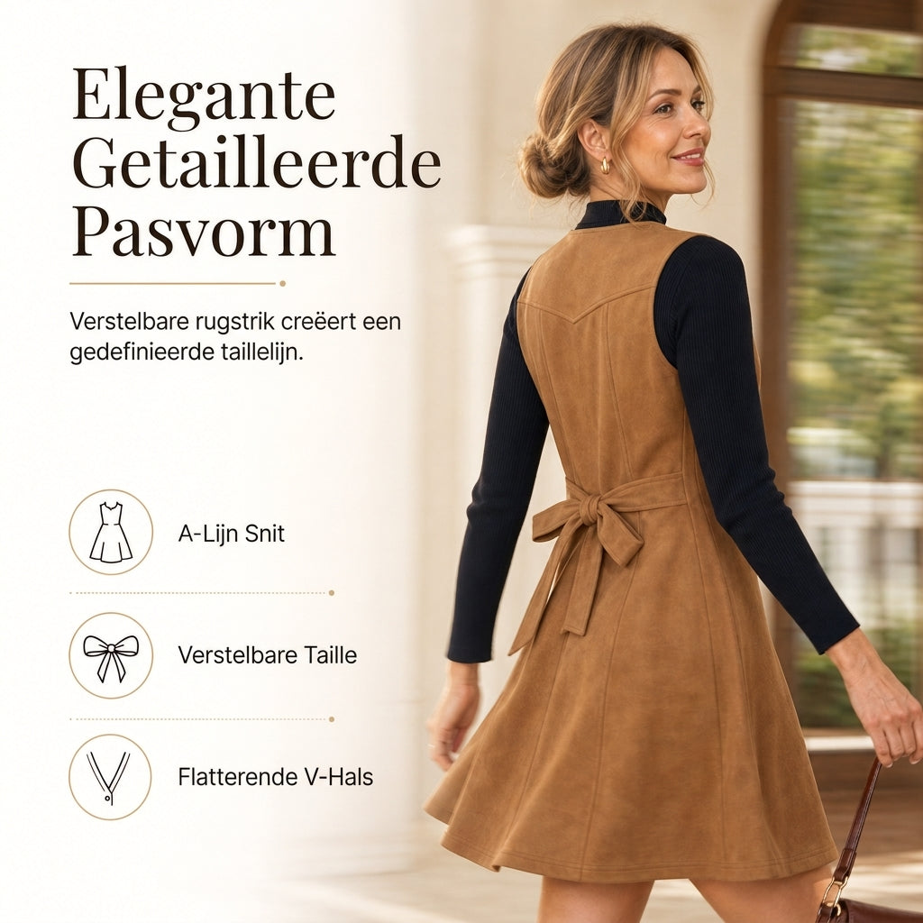 Elegante Suède-Look Jurk met Knoopsluiting-5