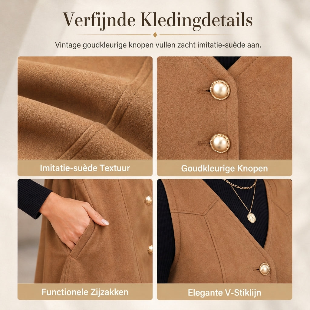 Elegante Suède-Look Jurk met Knoopsluiting-4
