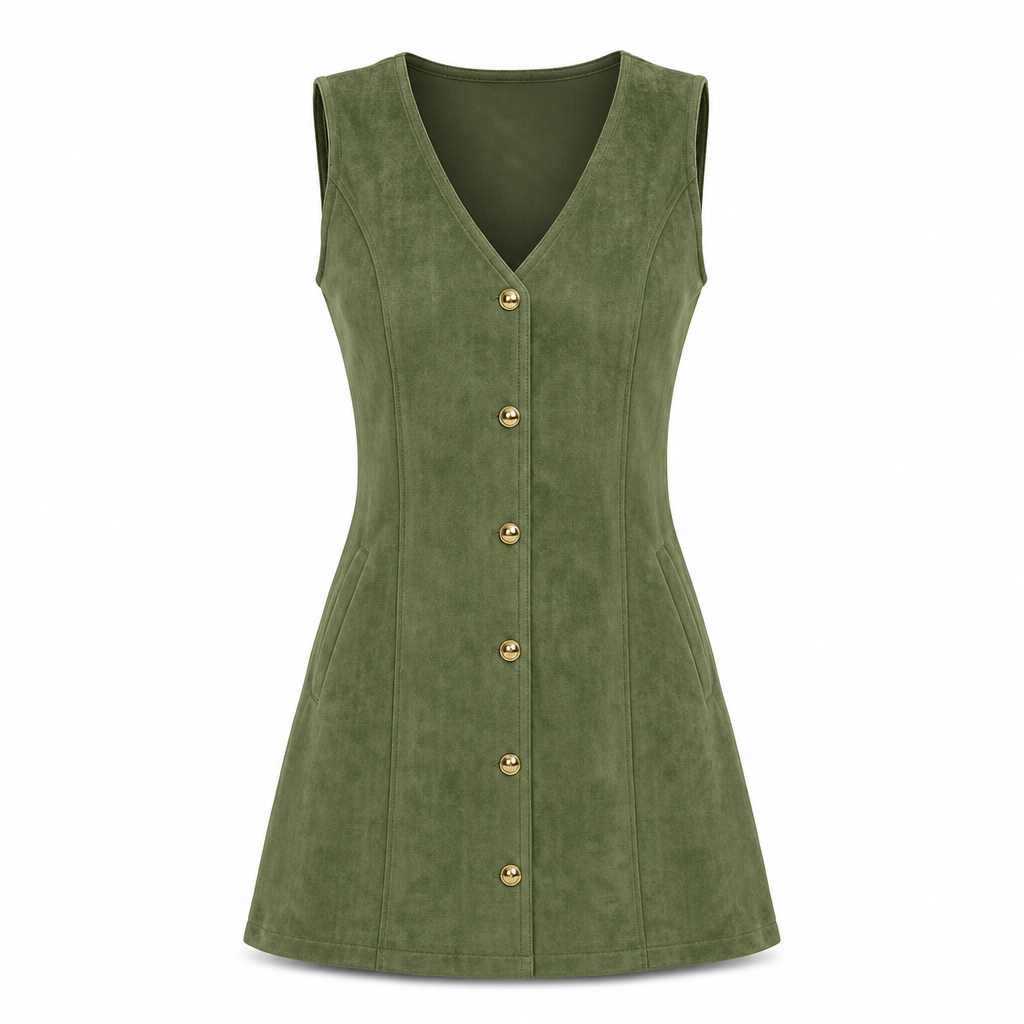 Elegante Suède-Look Jurk met Knoopsluiting-8
