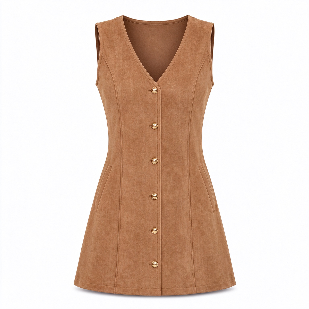 Elegante Suède-Look Jurk met Knoopsluiting-9