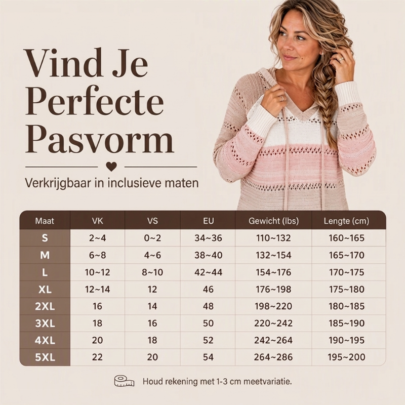 Opengebreide V-Hals Trui met Capuchon en Strependesign-5