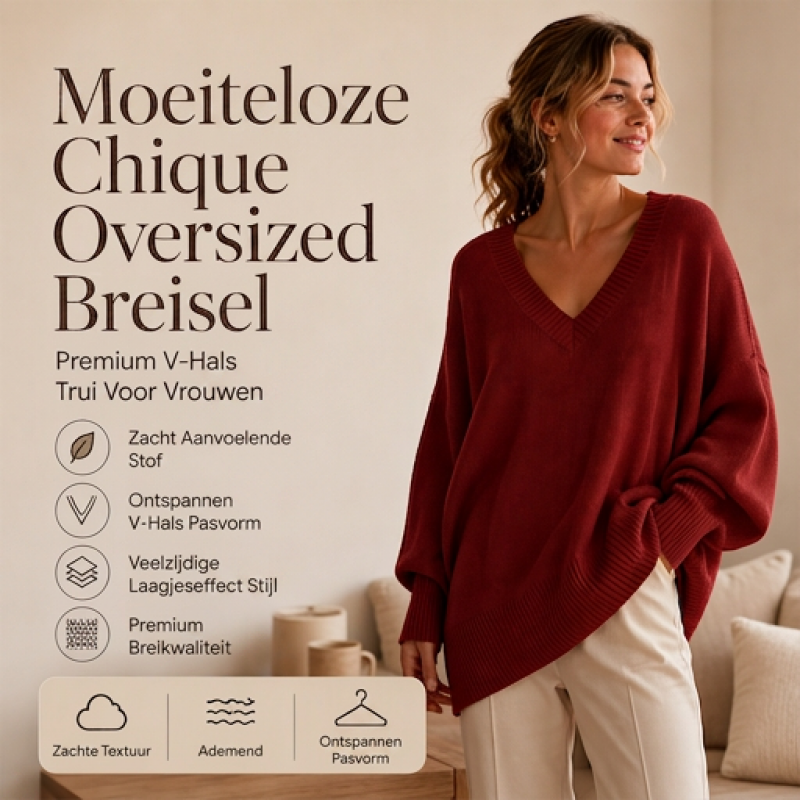 Oversized Gebreide Trui met V-Hals