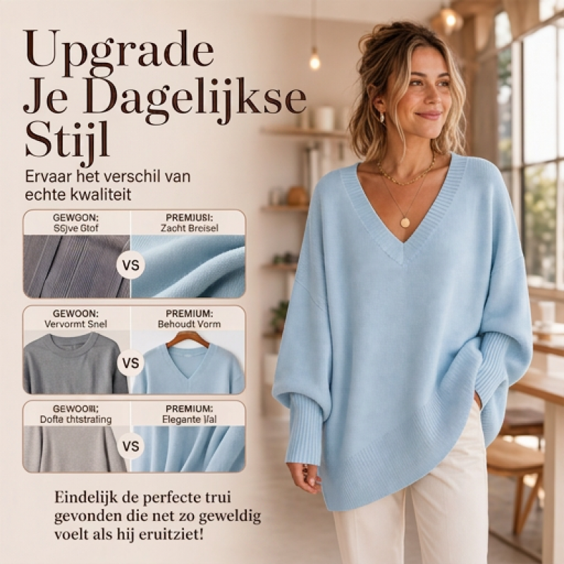 Oversized Gebreide Trui met V-Hals-1