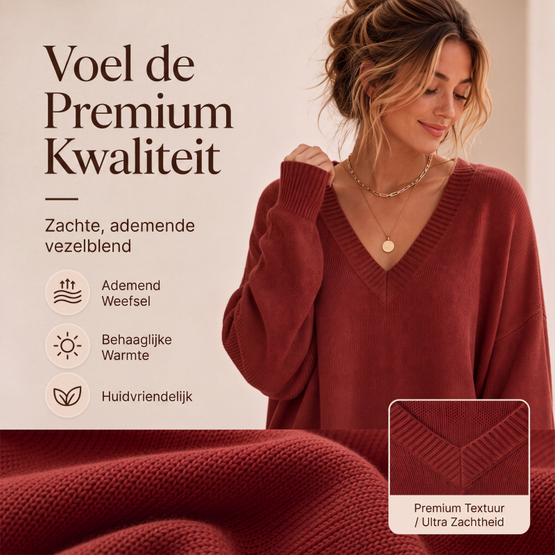 Oversized Gebreide Trui met V-Hals-2