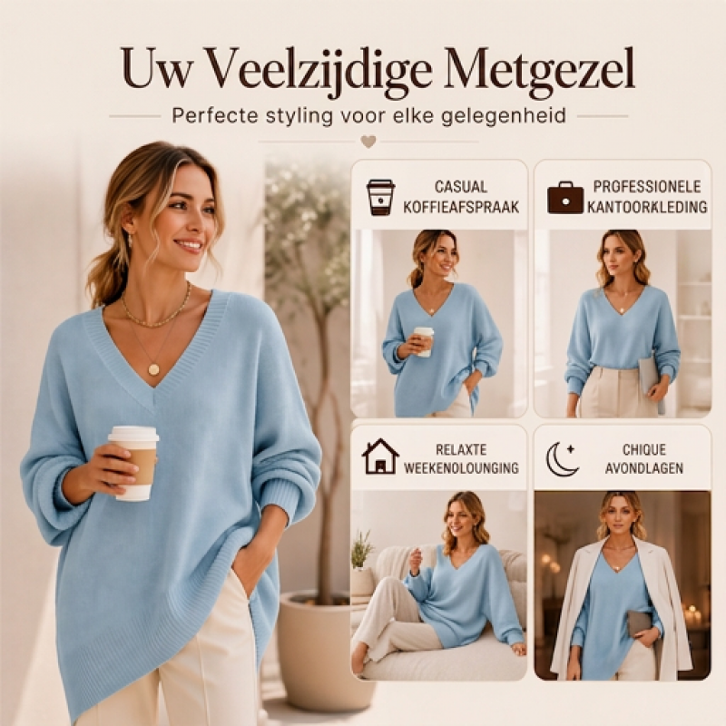 Oversized Gebreide Trui met V-Hals-3
