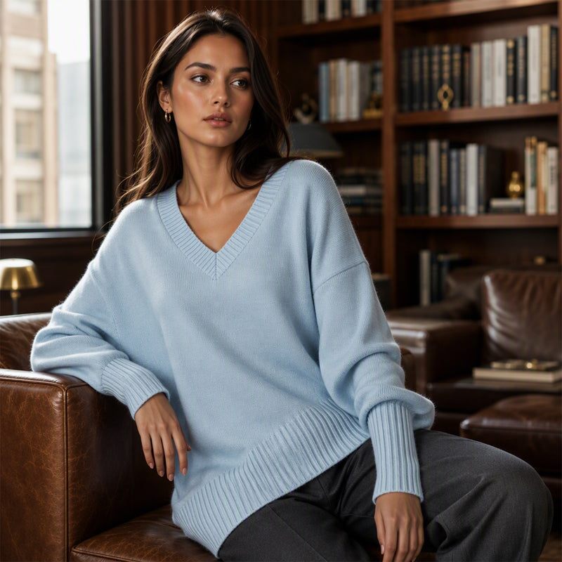 Oversized Gebreide Trui met V-Hals-7
