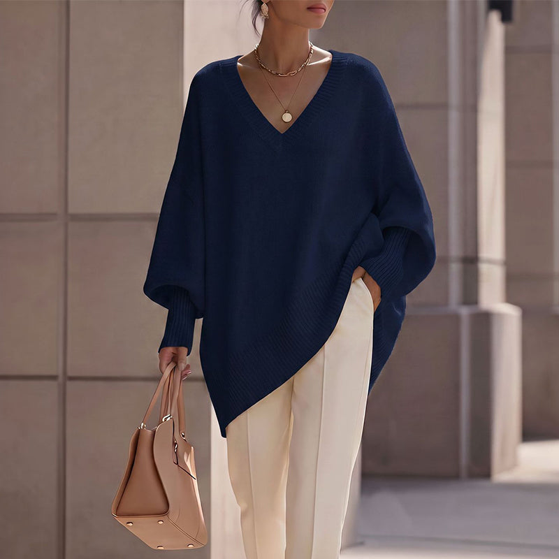Oversized Gebreide Trui met V-Hals-16