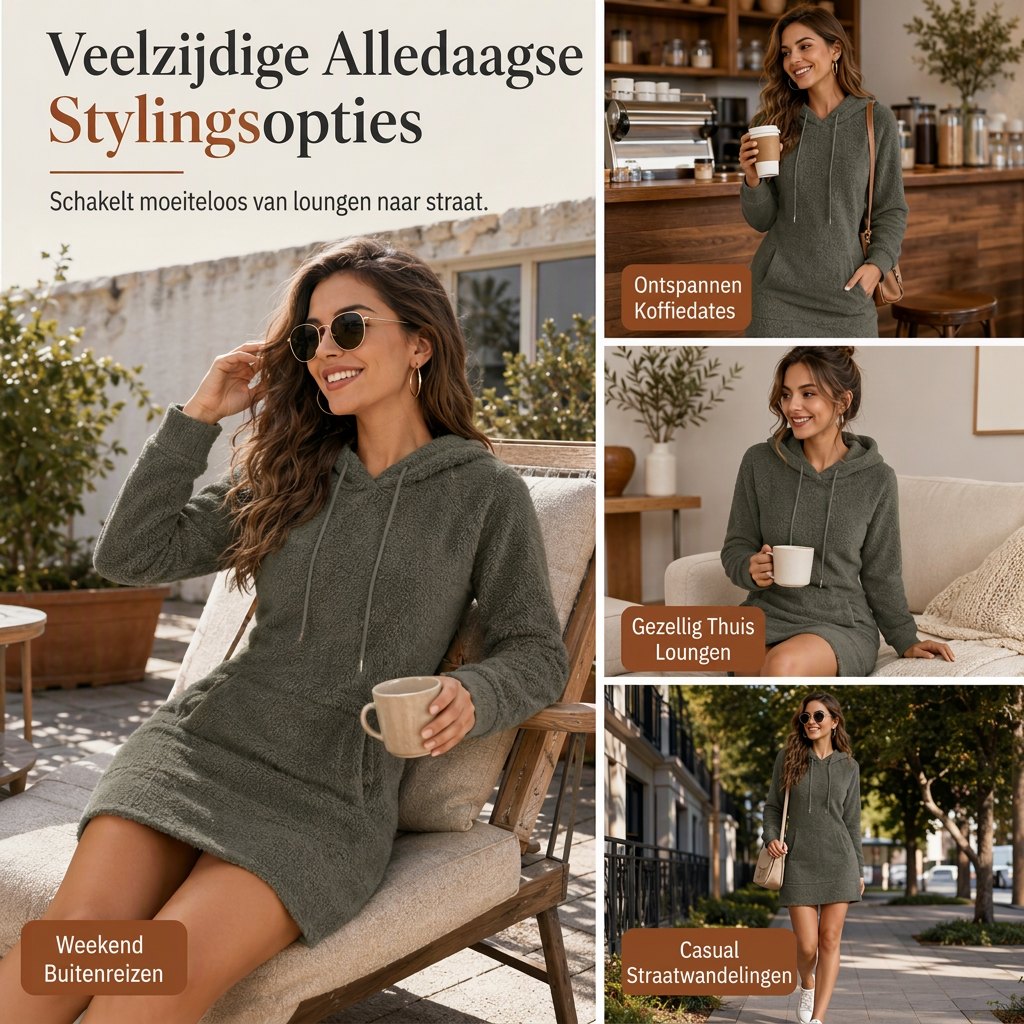 Zachte Fleece Capuchonjurk met Kangoeroezak-6