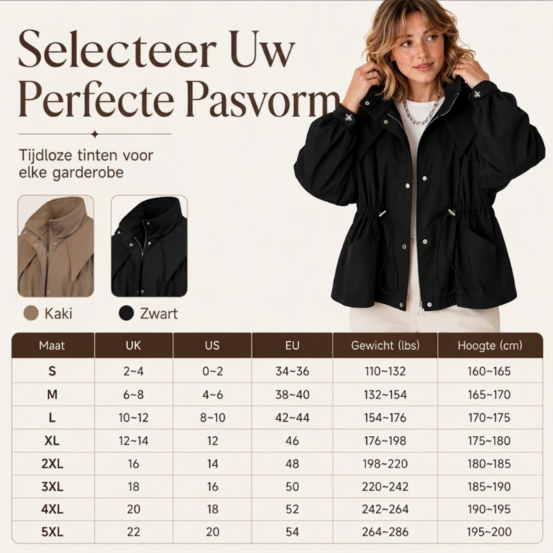 Lichtgewicht Damesjas met Capuchon, Verstelbare Taille en Zakken-2