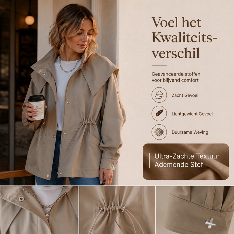 Lichtgewicht Damesjas met Capuchon, Verstelbare Taille en Zakken-4