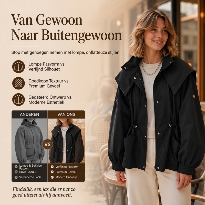 Lichtgewicht Damesjas met Capuchon, Verstelbare Taille en Zakken-3