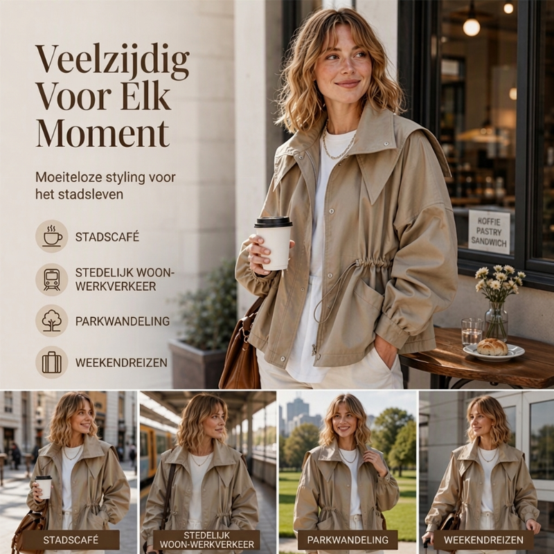 Lichtgewicht Damesjas met Capuchon, Verstelbare Taille en Zakken-5