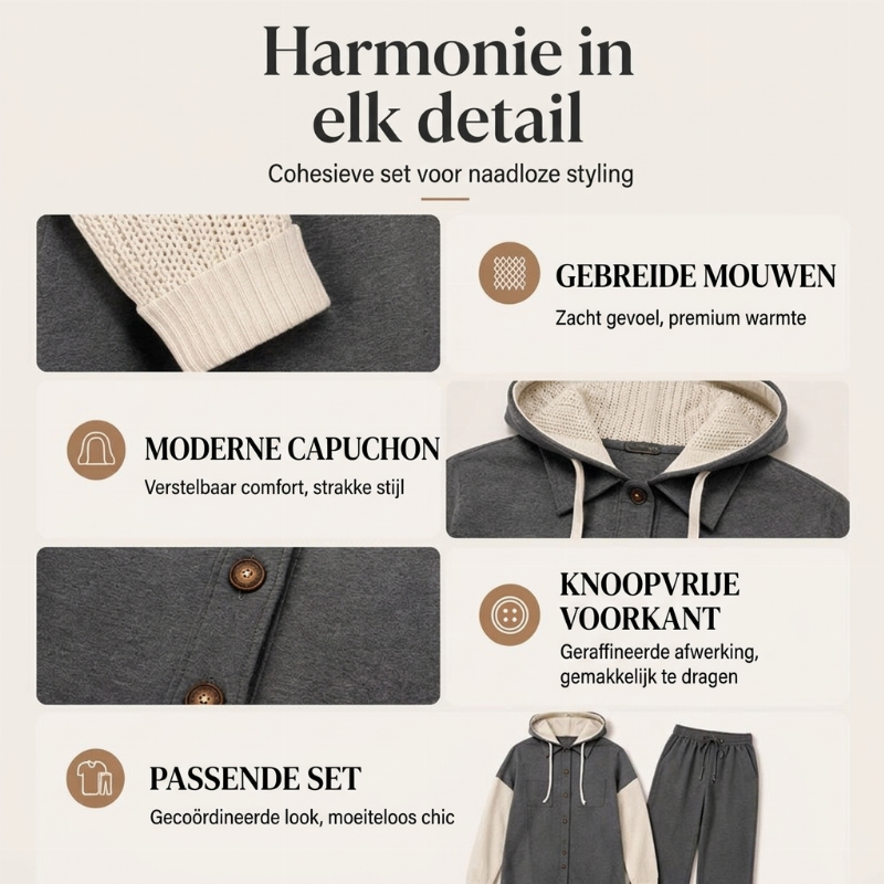 Casual 2-Delige Set met Capuchon en Knoopsluiting-1