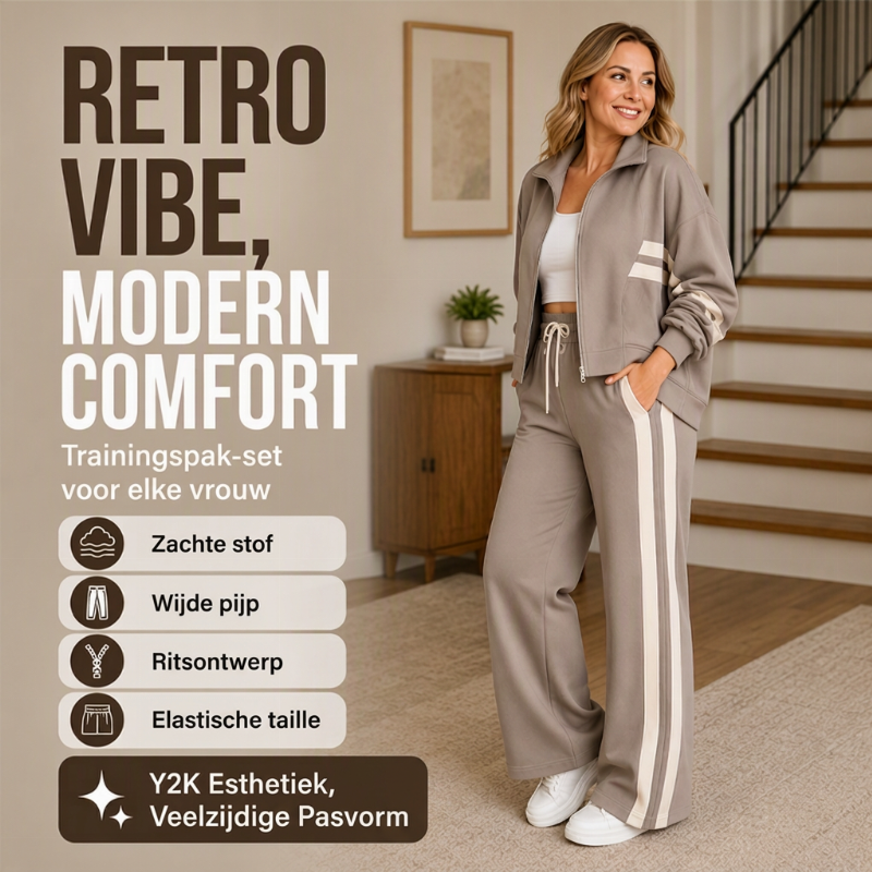 Retro Trainingspak Set met Wijde Pijpen en Strependetail