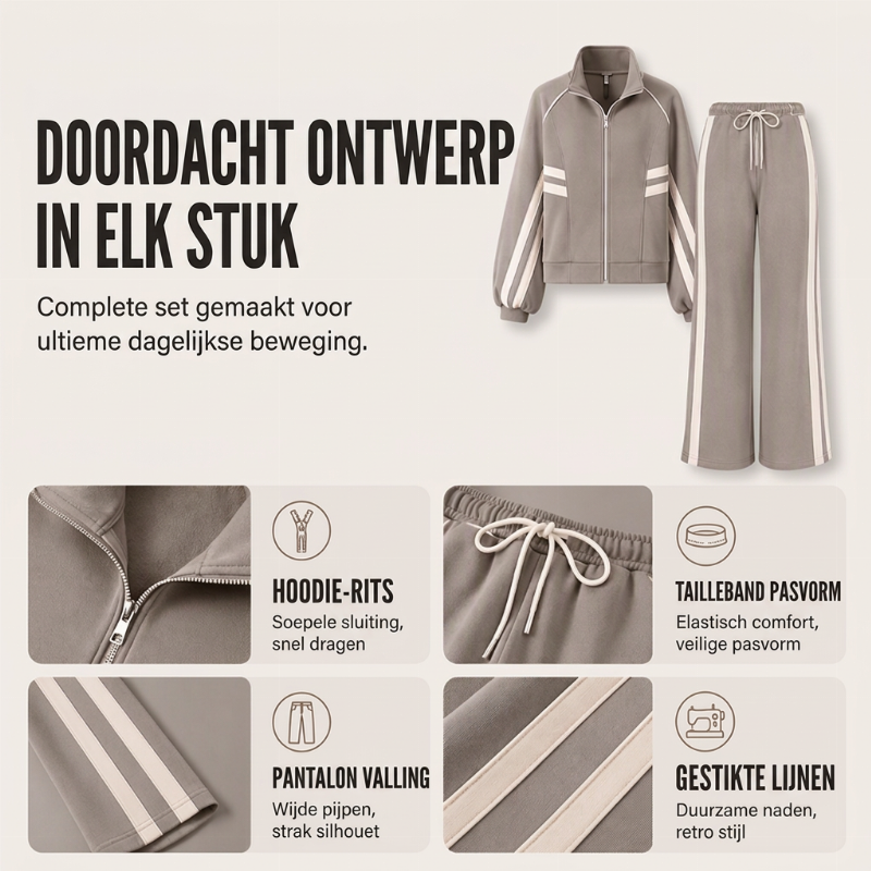 Retro Trainingspak Set met Wijde Pijpen en Strependetail-1