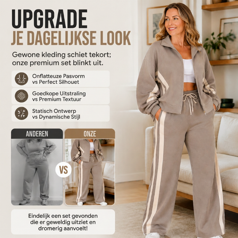 Retro Trainingspak Set met Wijde Pijpen en Strependetail-3