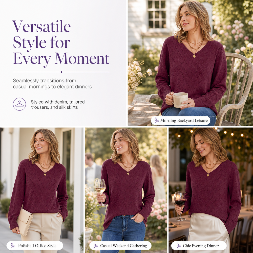 Elegante Opengebreide Trui met V-Hals-5