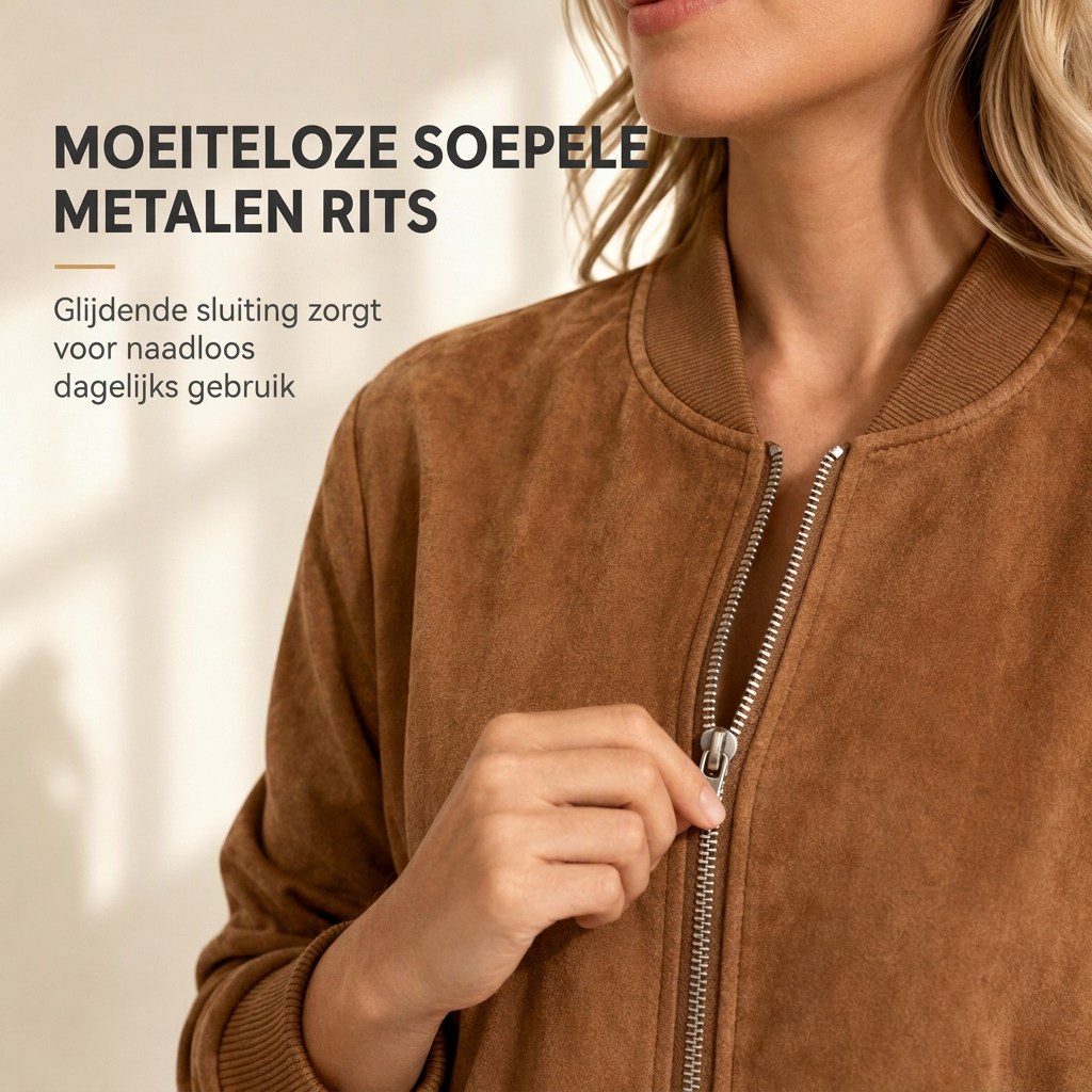 Suède-Look Bomberjack met Geribde Boorden en Ritssluiting-2