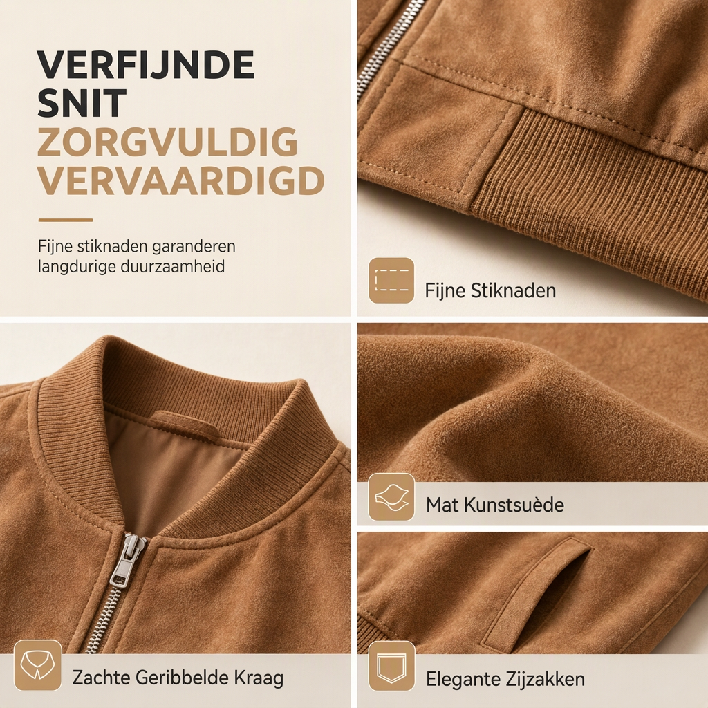 Suède-Look Bomberjack met Geribde Boorden en Ritssluiting-3