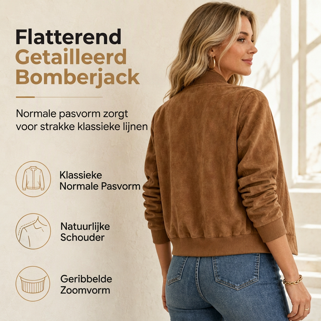 Suède-Look Bomberjack met Geribde Boorden en Ritssluiting-4