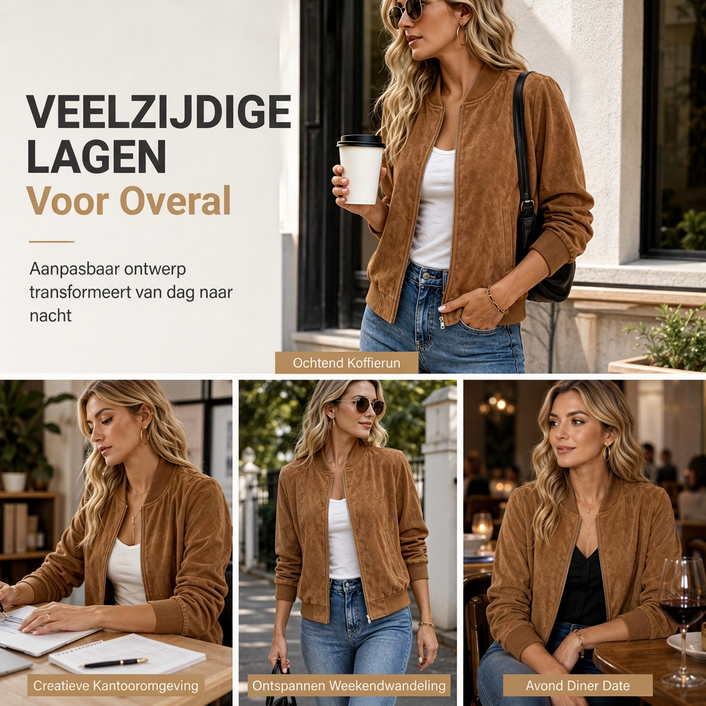 Suède-Look Bomberjack met Geribde Boorden en Ritssluiting-5