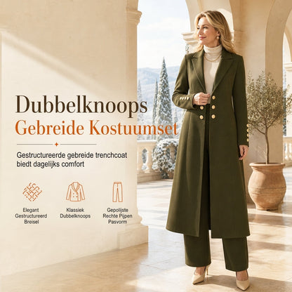 Elegante 2-Delige Gebreide Kostuumset met Dubbele Knoopsluiting