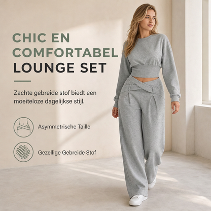 Chique 2-Delige Lounge Set met Asymmetrische Taille en Wijde Pijpen