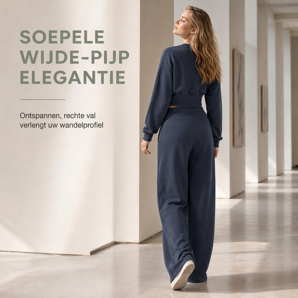 Chique 2-Delige Lounge Set met Asymmetrische Taille en Wijde Pijpen-3