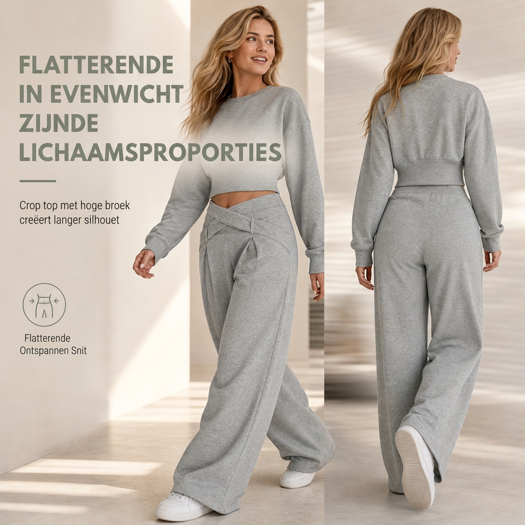 Chique 2-Delige Lounge Set met Asymmetrische Taille en Wijde Pijpen-5