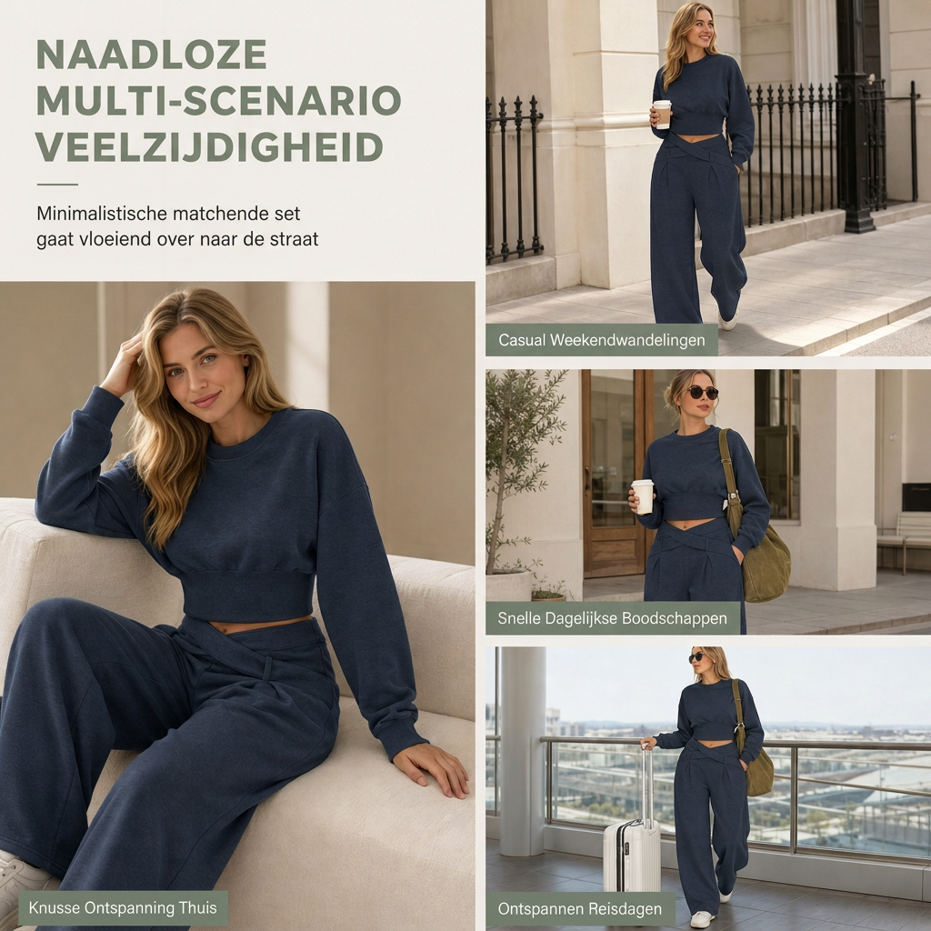 Chique 2-Delige Lounge Set met Asymmetrische Taille en Wijde Pijpen-6