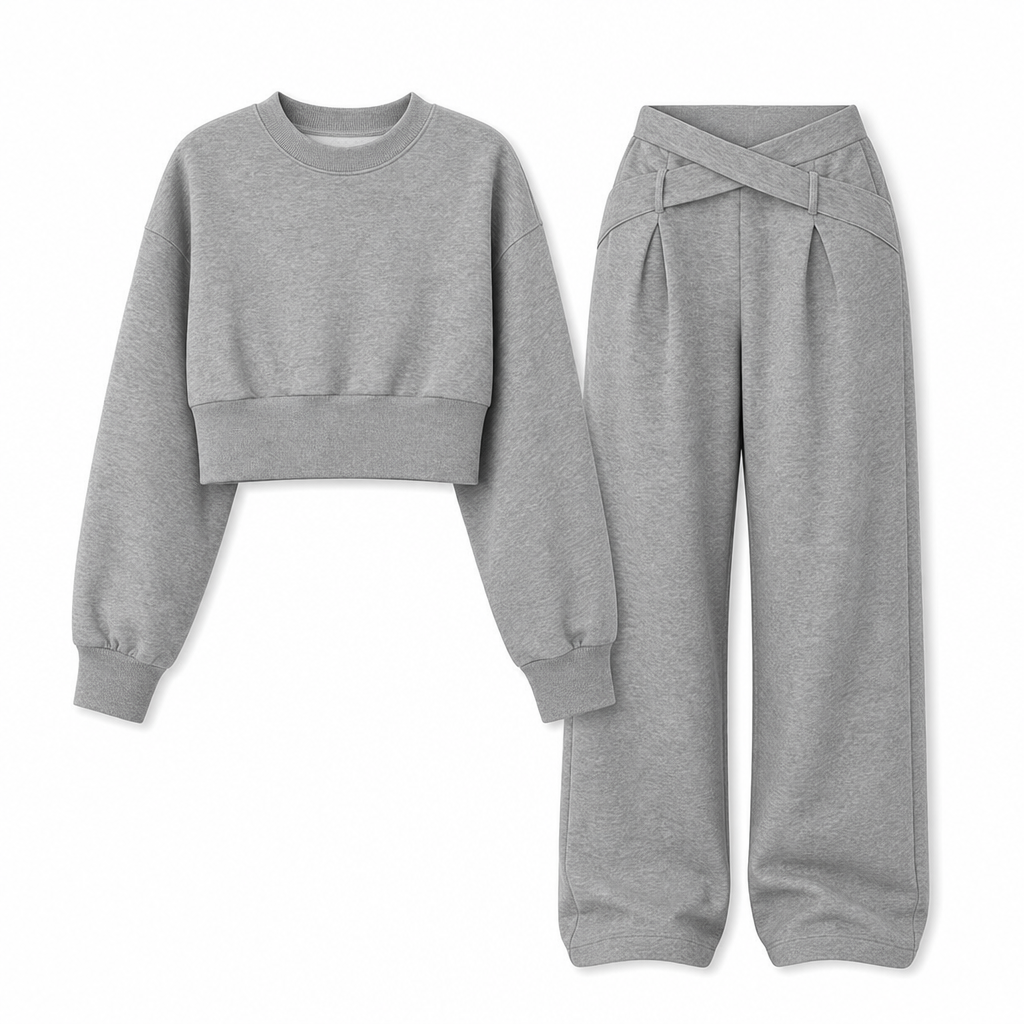 Chique 2-Delige Lounge Set met Asymmetrische Taille en Wijde Pijpen-8