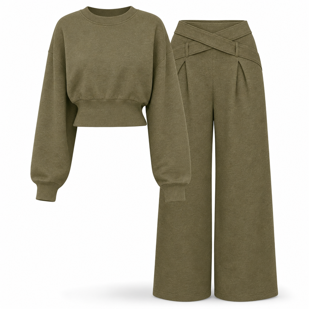 Chique 2-Delige Lounge Set met Asymmetrische Taille en Wijde Pijpen-9