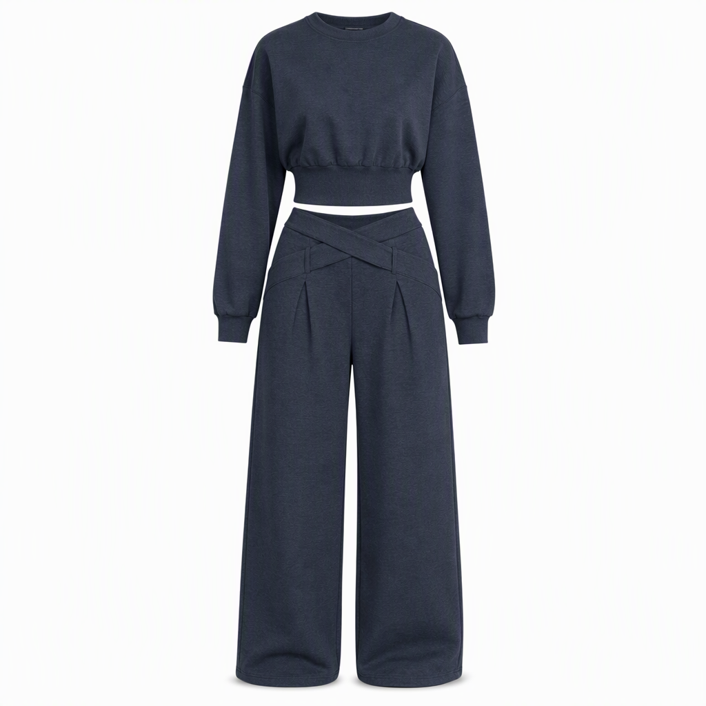 Chique 2-Delige Lounge Set met Asymmetrische Taille en Wijde Pijpen-10