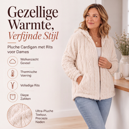 Pluche Gebreid Vest met Capuchon en Ritssluiting