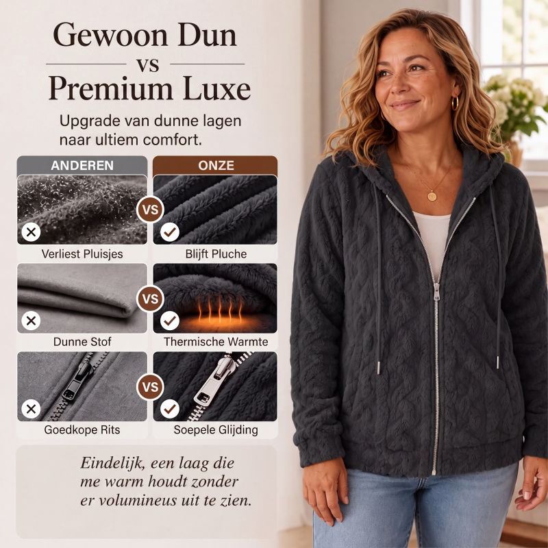 Pluche Gebreid Vest met Capuchon en Ritssluiting-3