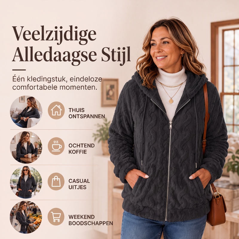 Pluche Gebreid Vest met Capuchon en Ritssluiting-5