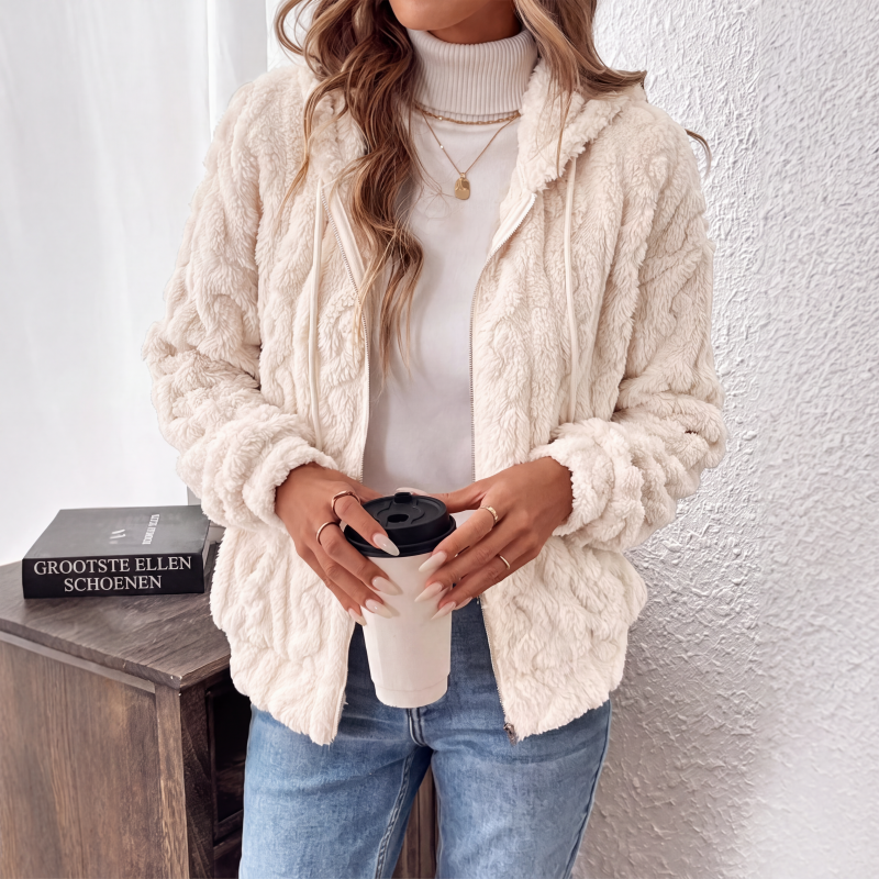 Pluche Gebreid Vest met Capuchon en Ritssluiting-9