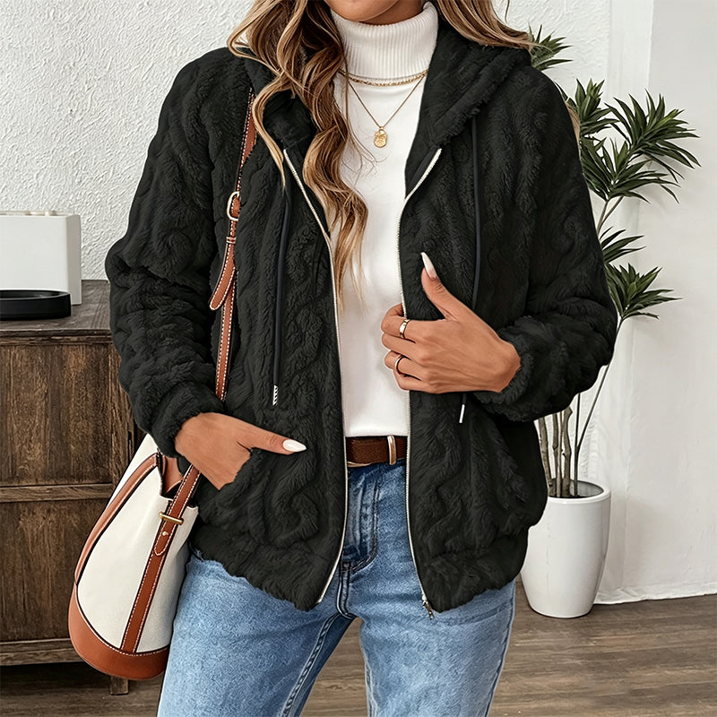 Pluche Gebreid Vest met Capuchon en Ritssluiting-10