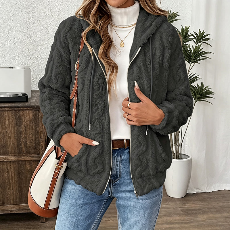 Pluche Gebreid Vest met Capuchon en Ritssluiting-11