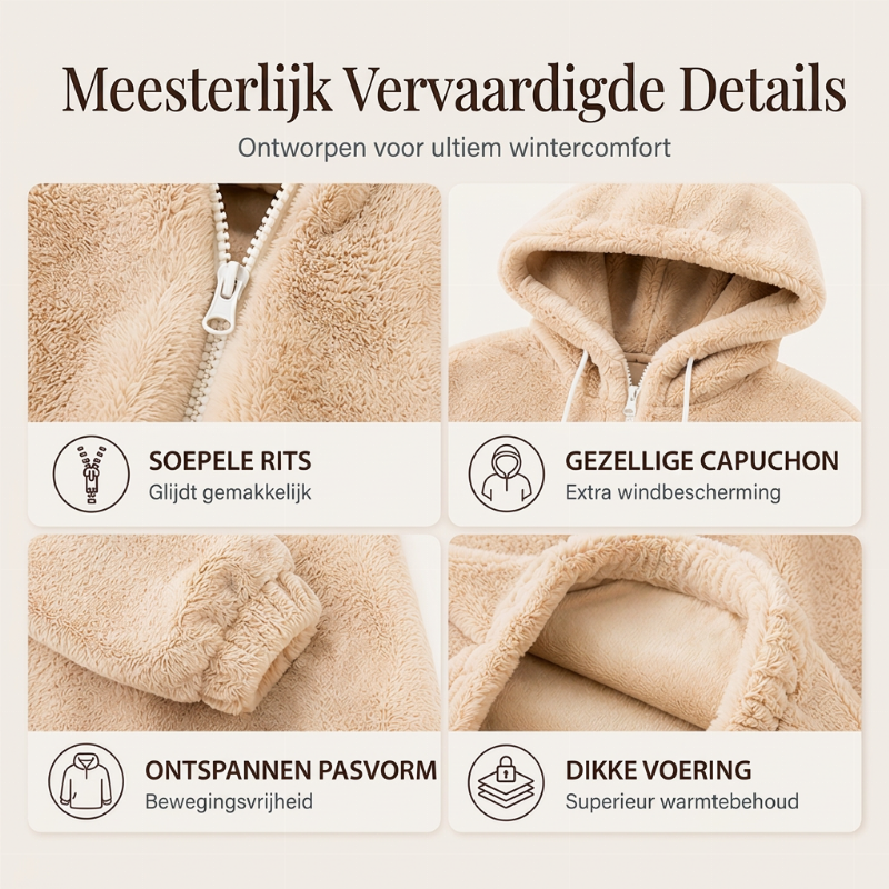 Warme Pluche Jas met Capuchon en Ritssluiting-1