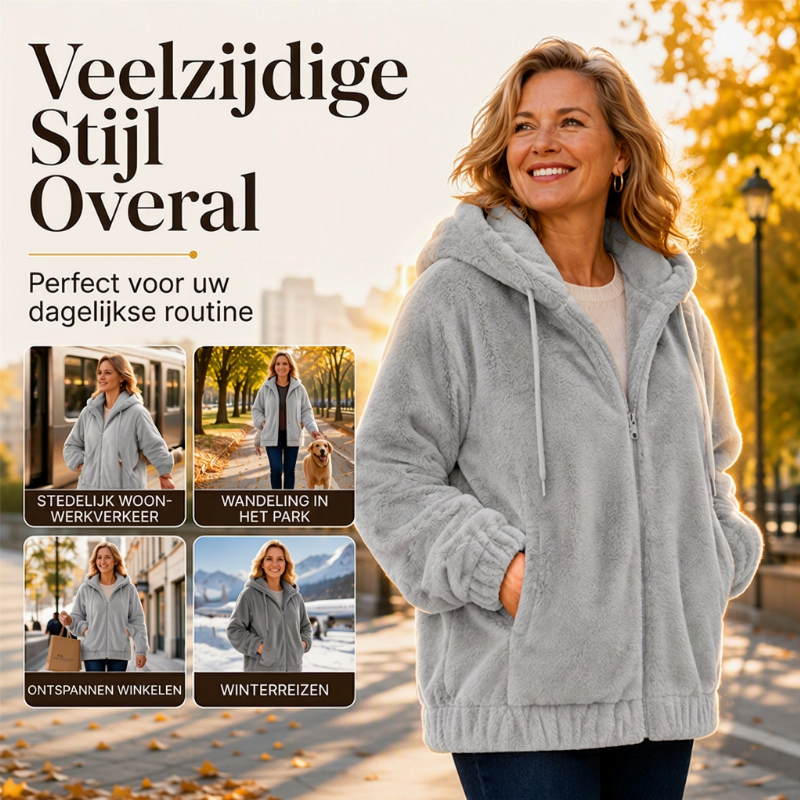 Warme Pluche Jas met Capuchon en Ritssluiting-5