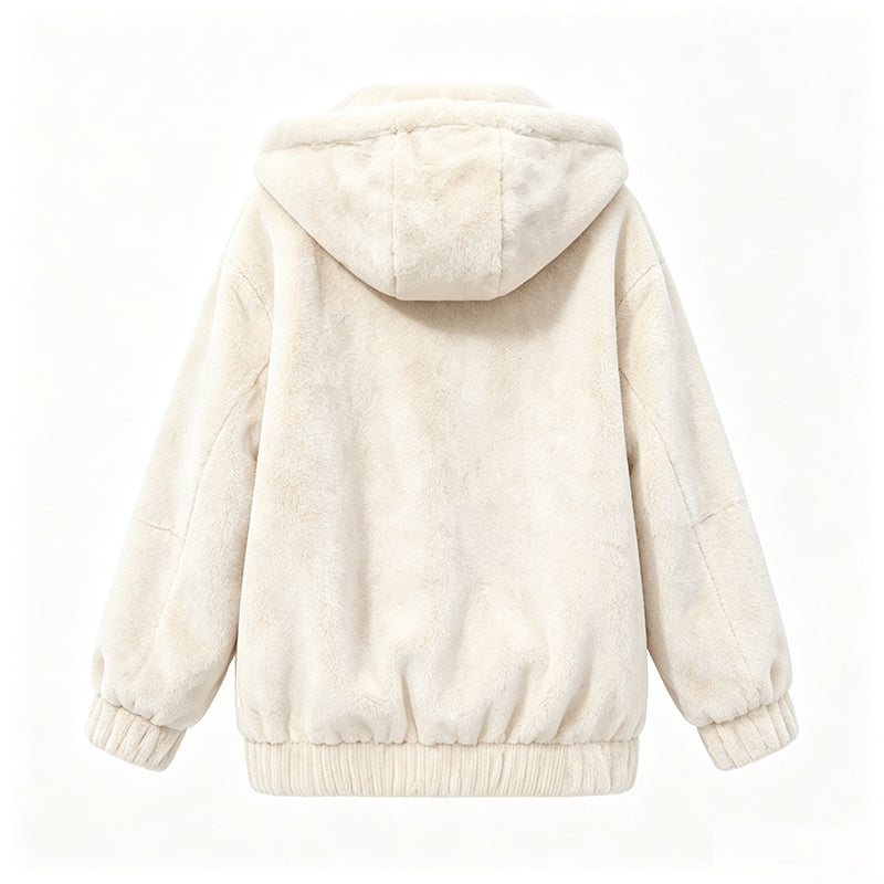 Warme Pluche Jas met Capuchon en Ritssluiting-14