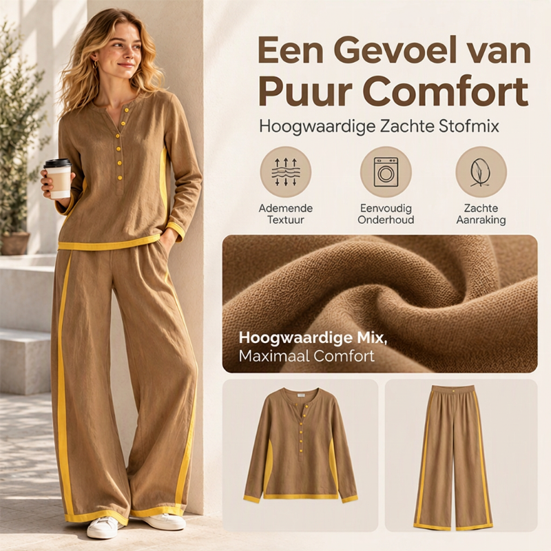 2-Delige Lounge Set met Contrastdetails en Wijde Pijpen-3