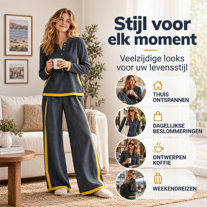 2-Delige Lounge Set met Contrastdetails en Wijde Pijpen-4
