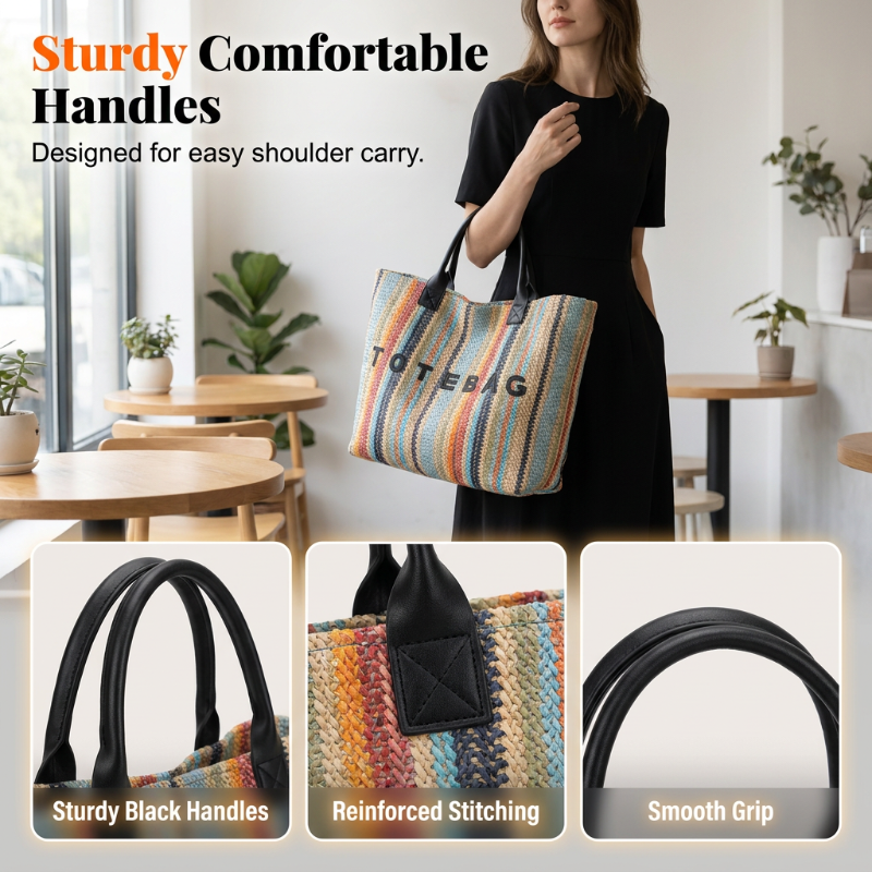 Ruime Geweven Shopper met Regenboogstrepen-4