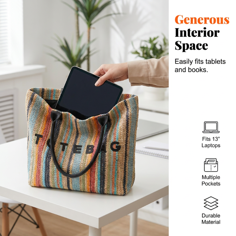 Ruime Geweven Shopper met Regenboogstrepen-1