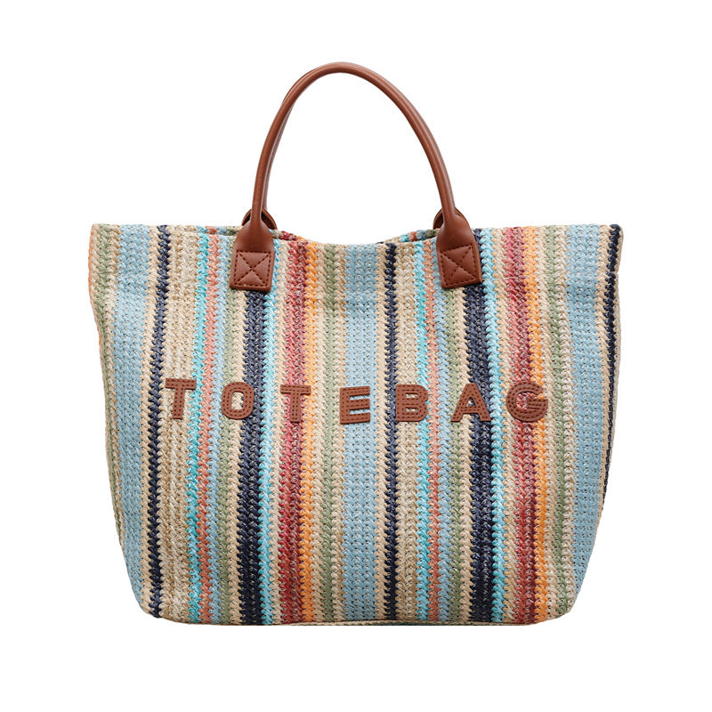 Ruime Geweven Shopper met Regenboogstrepen-9