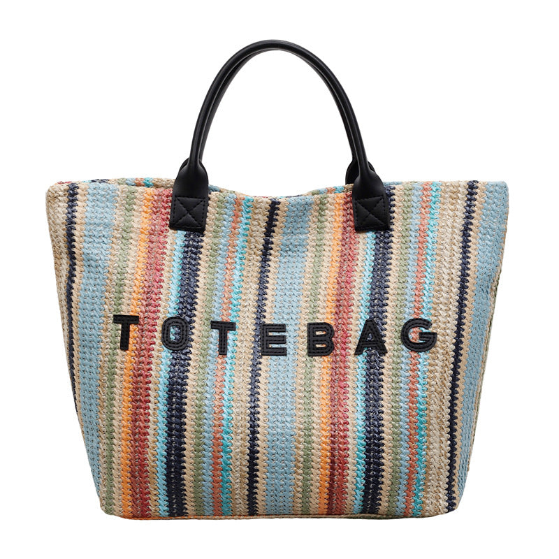 Ruime Geweven Shopper met Regenboogstrepen-10